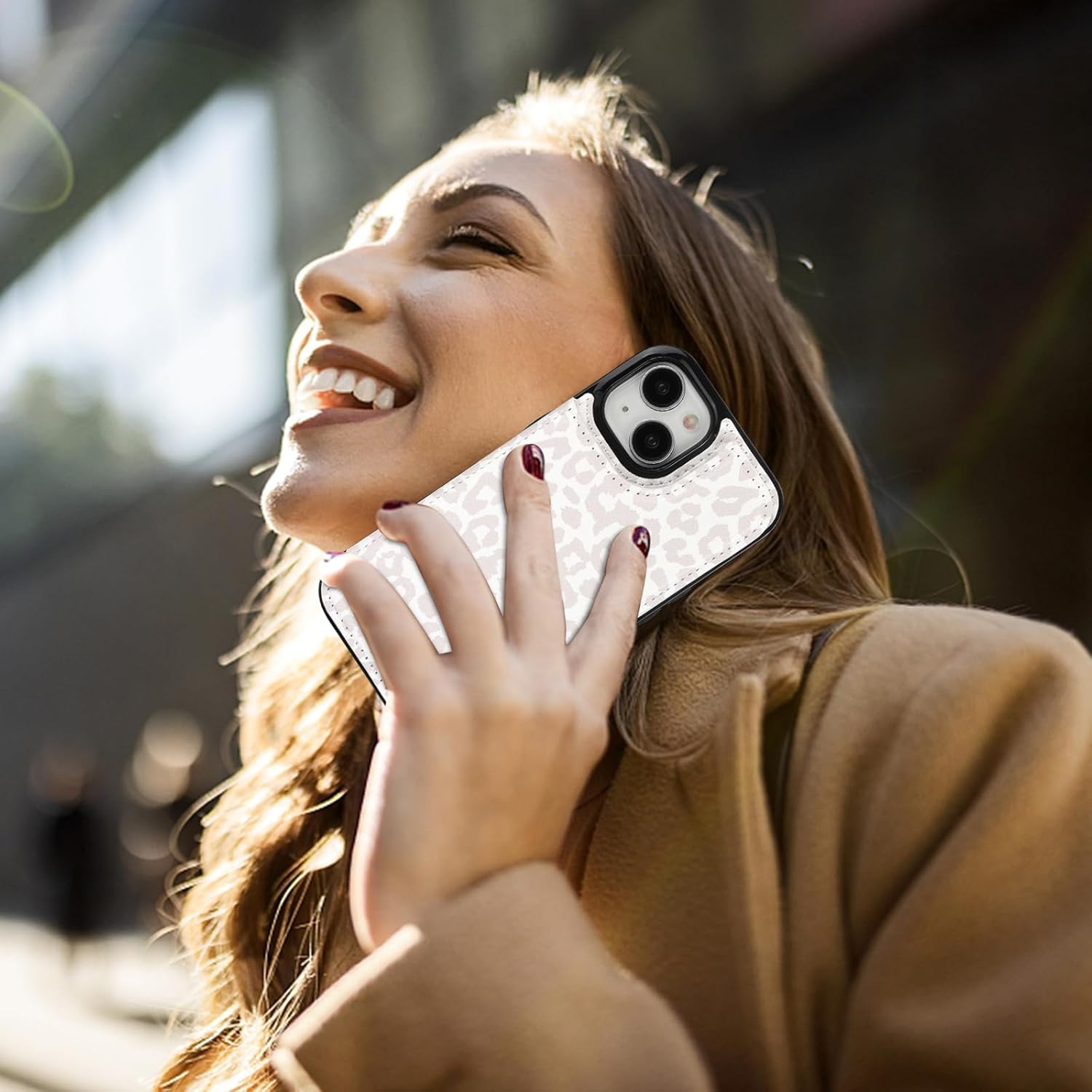 HAOPINSH for iPhone 15 Wallet Case with Card Holder, Floral Flower Pattern Back Flip Folio PU Leather Kickstand Card Slots Case for Women Girls, Double Magnetic Clasp Cover 6.1" (White Leopard) - Image 6