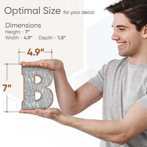 Miniatura 2 de CraftyCrocodile Letras de metal galvanizado de 7 pulgadas para decoración de pared, letra B 3D para colgar o independientes, mezcla única de estilos