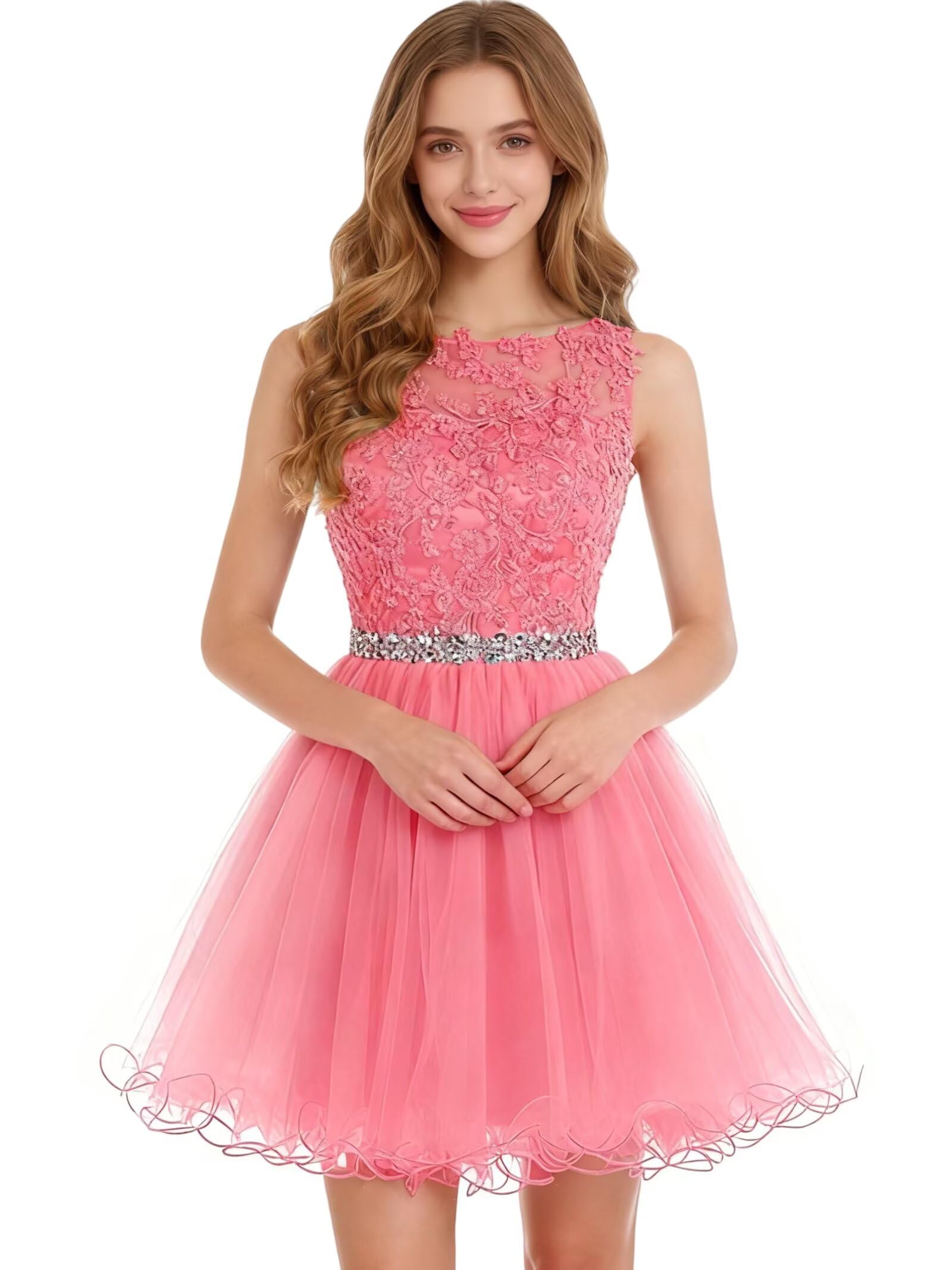Dydsz Womens Scoop Appliques Homecoming Dress Short Cocktail Party Gown