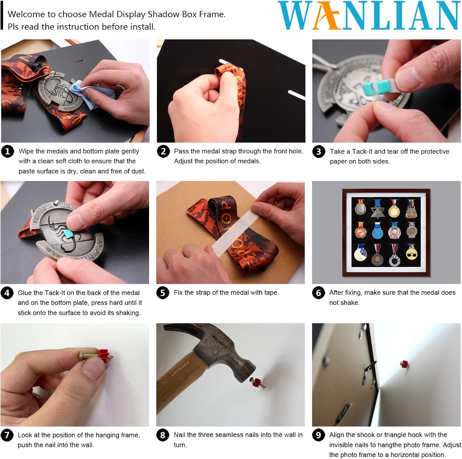 16x16 Inch Medal Display Shadow Box Frame, 12 Medals Display Case, 3D Wooden Medal Box Frame for Runners Marathon Triathlon Soccer Gymnastics All Sports Award Insignia (Walnut Finish)