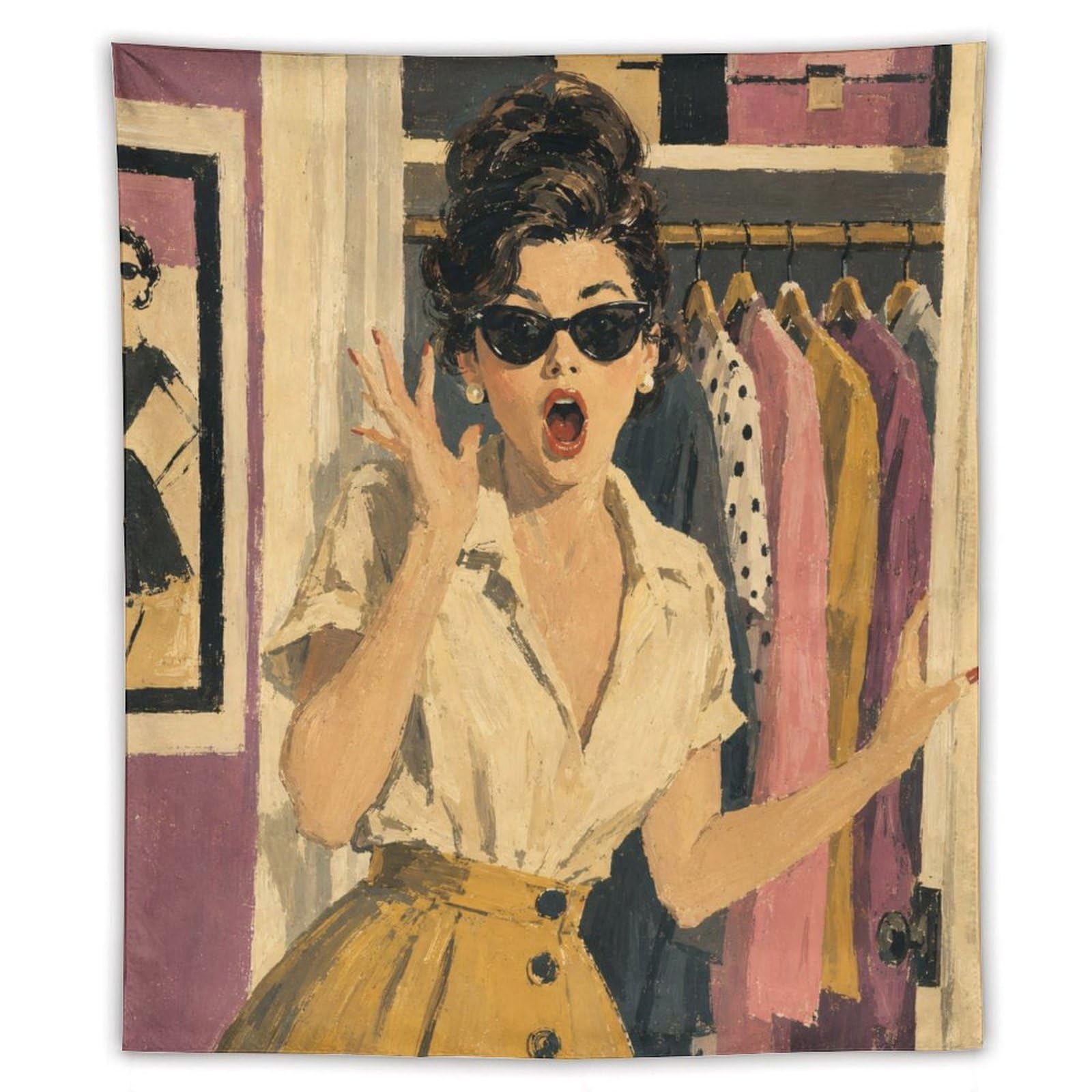 W7C8U2X3 Woman with Sunglasses Wall Tapestry, Realistic Illustration