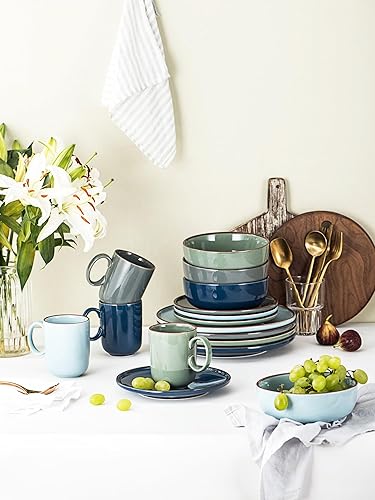 Miniatura 8 de UNICASA Platos de postre de cerámica, juego de 4 platos de ensalada, platos redondos de 8.25 pulgadas para pasta, juego de vajilla de cerámica para