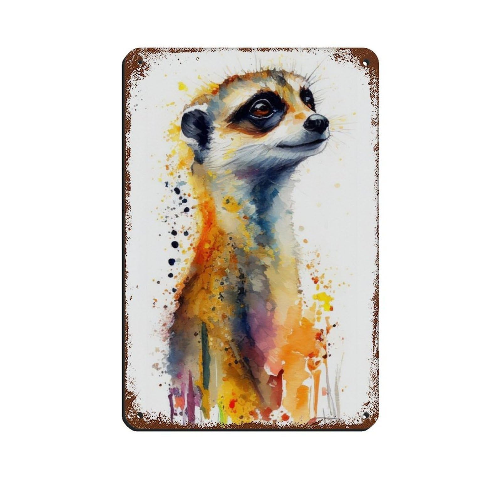 Watercolour Portrait Meerkat Poster Retro Poster Metal Tin Sign Chic Art Retro Iron Painting Bar People Cave Cafe Family Garage Poster Wall Decoration 8x12inch(20x30cm)