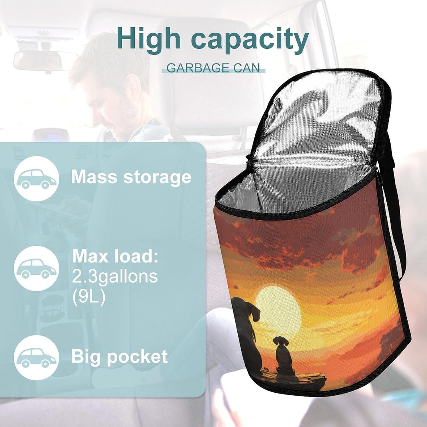 Hanging Car Trash Bag Elephant and Dog Printed Car Garbage Storage Bag Leakproof Car Trash Can Portable Garbage Storage Bags