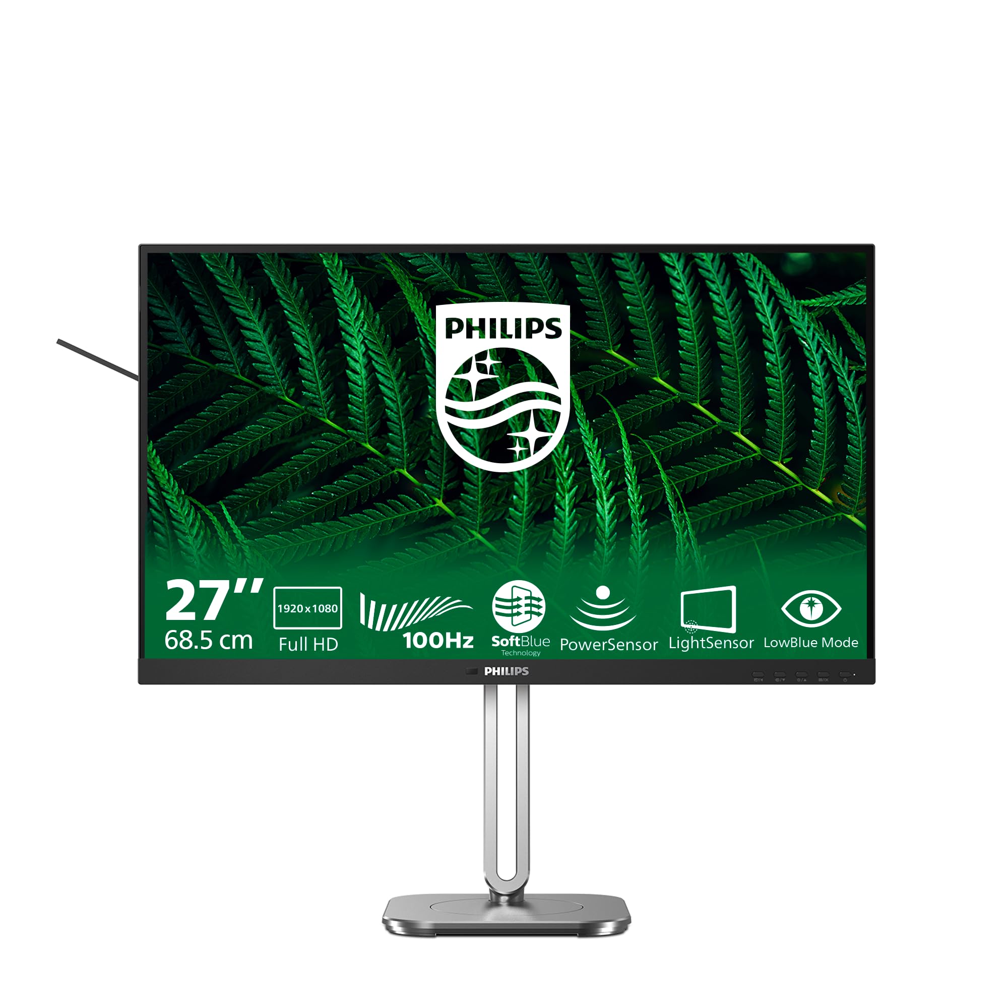 PHILIPS Monitors27B2G5200 Monitor Full HD da 27 pollici, altezza regolabile, altoparlanti, Adaptive Sync (1920x1080, 75 Hz, 1x D-Sub, 1x HDMI 1.4, 1x DisplayPort 1.2, USB Hub) scuro/grigio