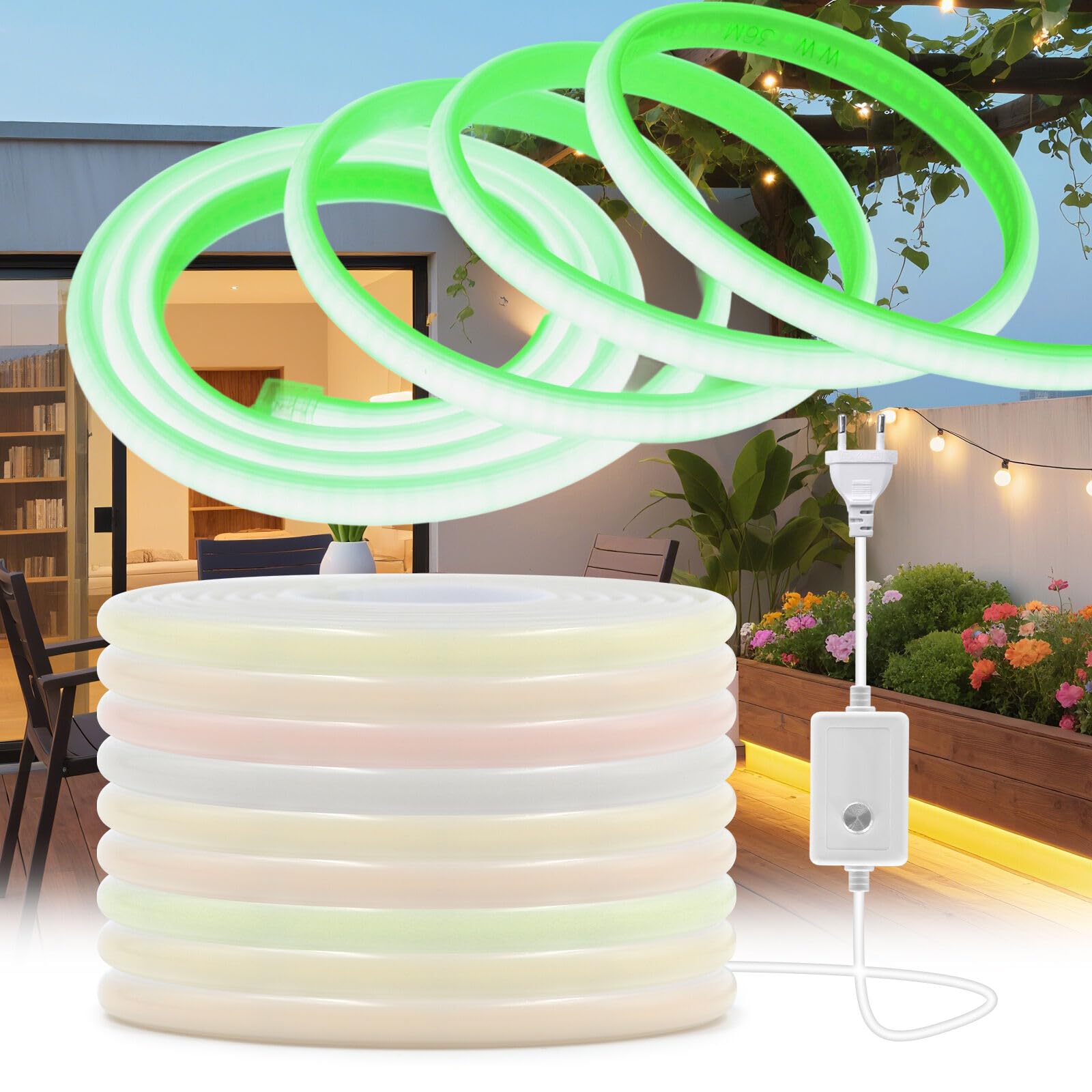 KISUFU 220V Ruban LED COB, Dimmable Flexible DIY Neon Lumineuse IP65 Étanche Bandeau Bande LED Light Strip pour DIY Chambre, Cuisine, Exterieur Maison Décoration.