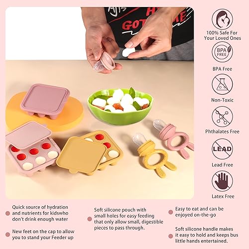 Miniatura 4 de WAJIAYON Bandeja de silicona para congelador de alimentos para bebés, mordedor de alimentos de frutas para bebés, molde de paletas de leche materna,