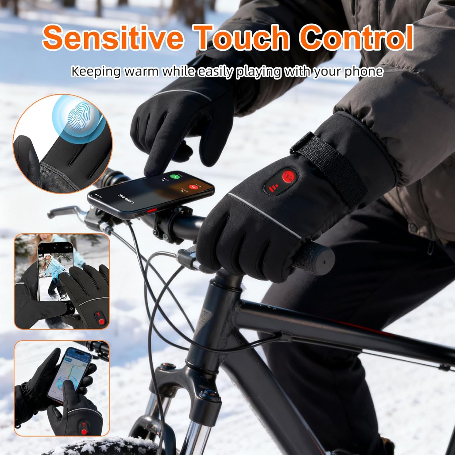 20000mAh Rechargeable Heated Gloves for Men & Women, 7.4V Fast Heating Heated Gloves,3 Temperature,Touch Screen, Waterproof, Non-Slip, Suitable for Winter Outdoor Work, Skiing, Cycling, Fishing - Image 4