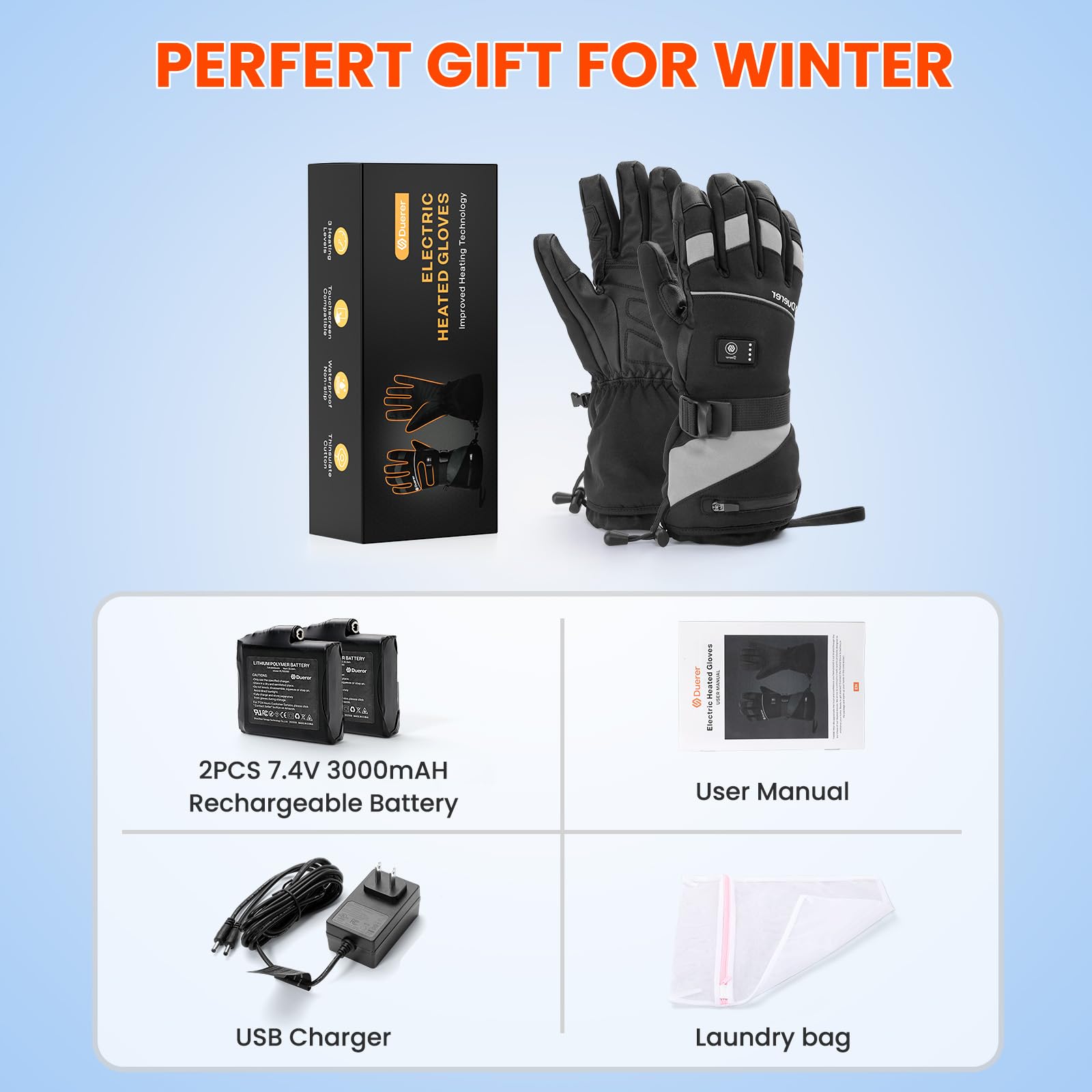 Beheizbare Handschuhe Damen/Herren Mit 6000mAh Akku – 3 Temperaturstufen, Wasserdicht, Touchscreen
