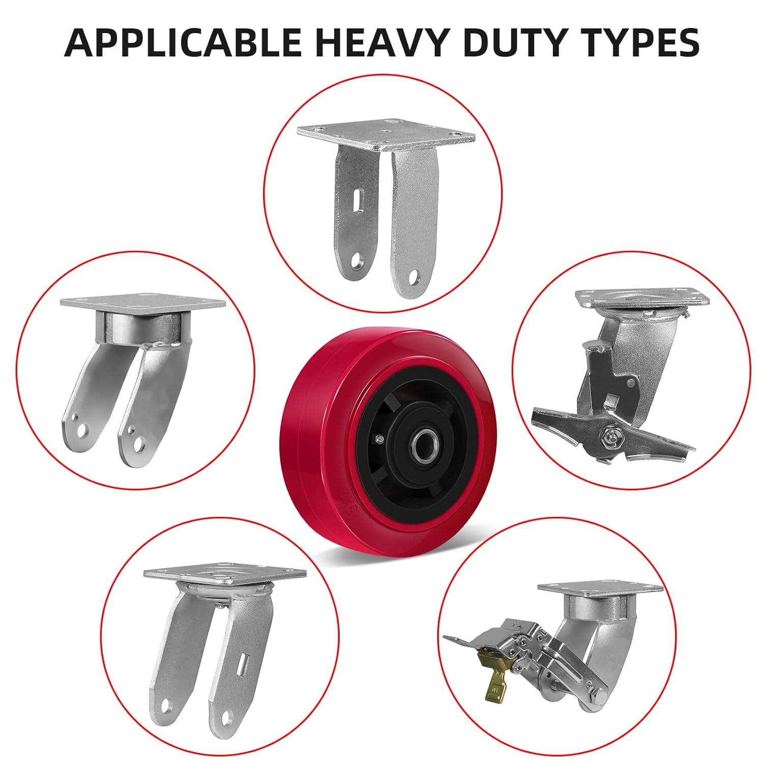 5" x 2" Replacement Caster Wheels, Polyurethane on Polyolefin core Wheel-1/2" Bore, Heavy Duty Wheel Replacement for Industrial Plate Caster（4 Pack）