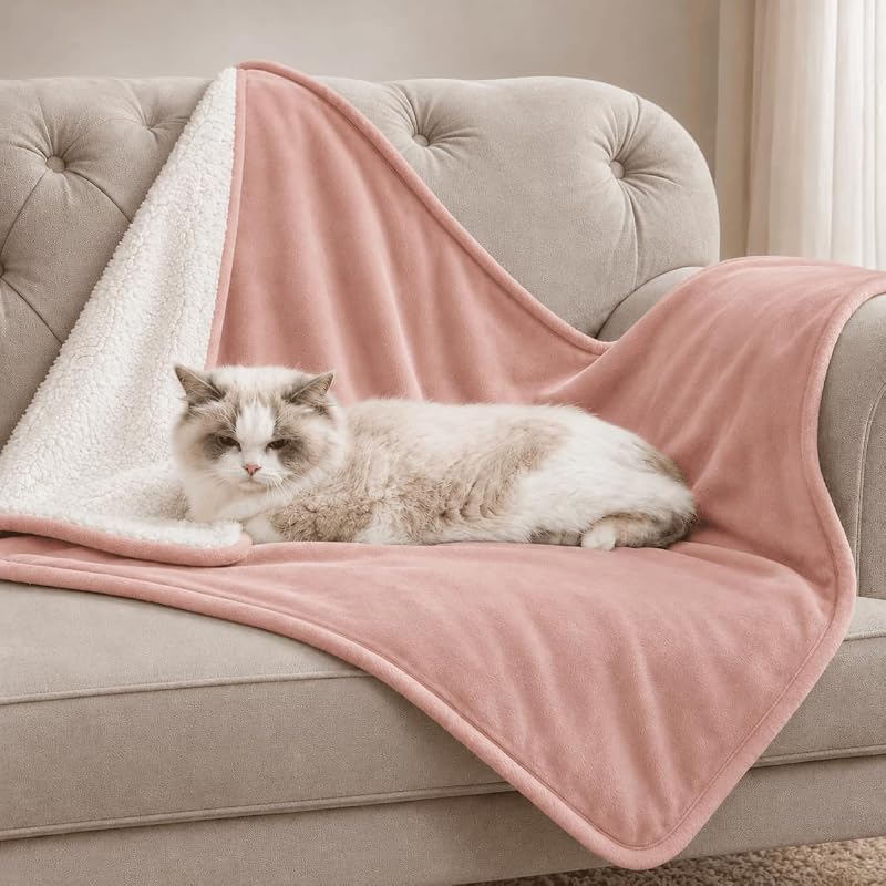 Manta para Gatos de Flanela e Sherpa Fleece Reversível Lfory Pink 90 x 64 cm