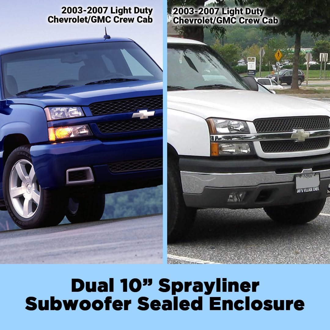 Bbox Dual 10 Inch Sprayliner Subwoofer Sealed Enclosure - Fits 2003-2007 Light Duty Chevrolet/GMC Crew Cab - Car Subwoofer Boxes & Enclosures - Subwoofer Box Improves Audio Quality, Sound and Bass
