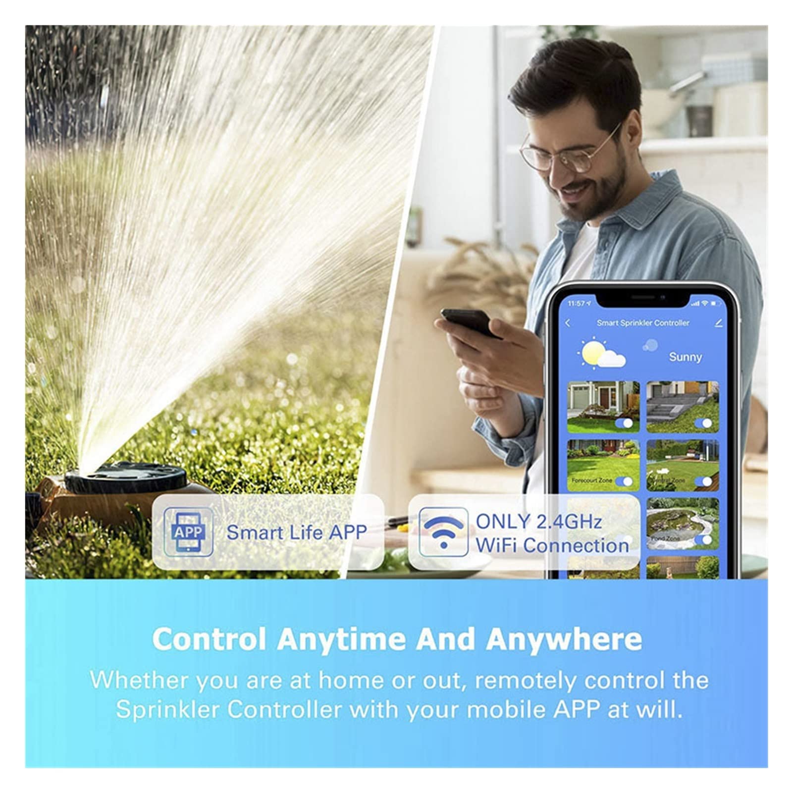 Válvula de agua inteligente Apagado Controlador de riego inteligente Controlador de válvula de agua Wifi Sistema de riego de riego automático Temporizador de riego de jardín inteligente Control remo