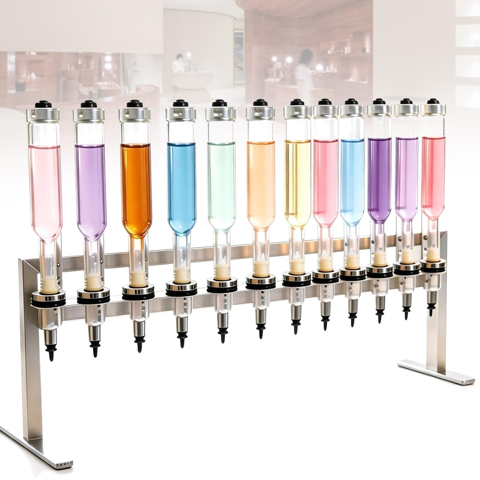 Parfümflüssigkeits-abfüllstation, Tisch-flüssigkeitsabfüller Für Parfüm, Mit 12 Flaschen (375 Ml), Verstellbaren Pumpköpfen, Für Parfümeriegeschäfte, Studios, Bars Und Labore.