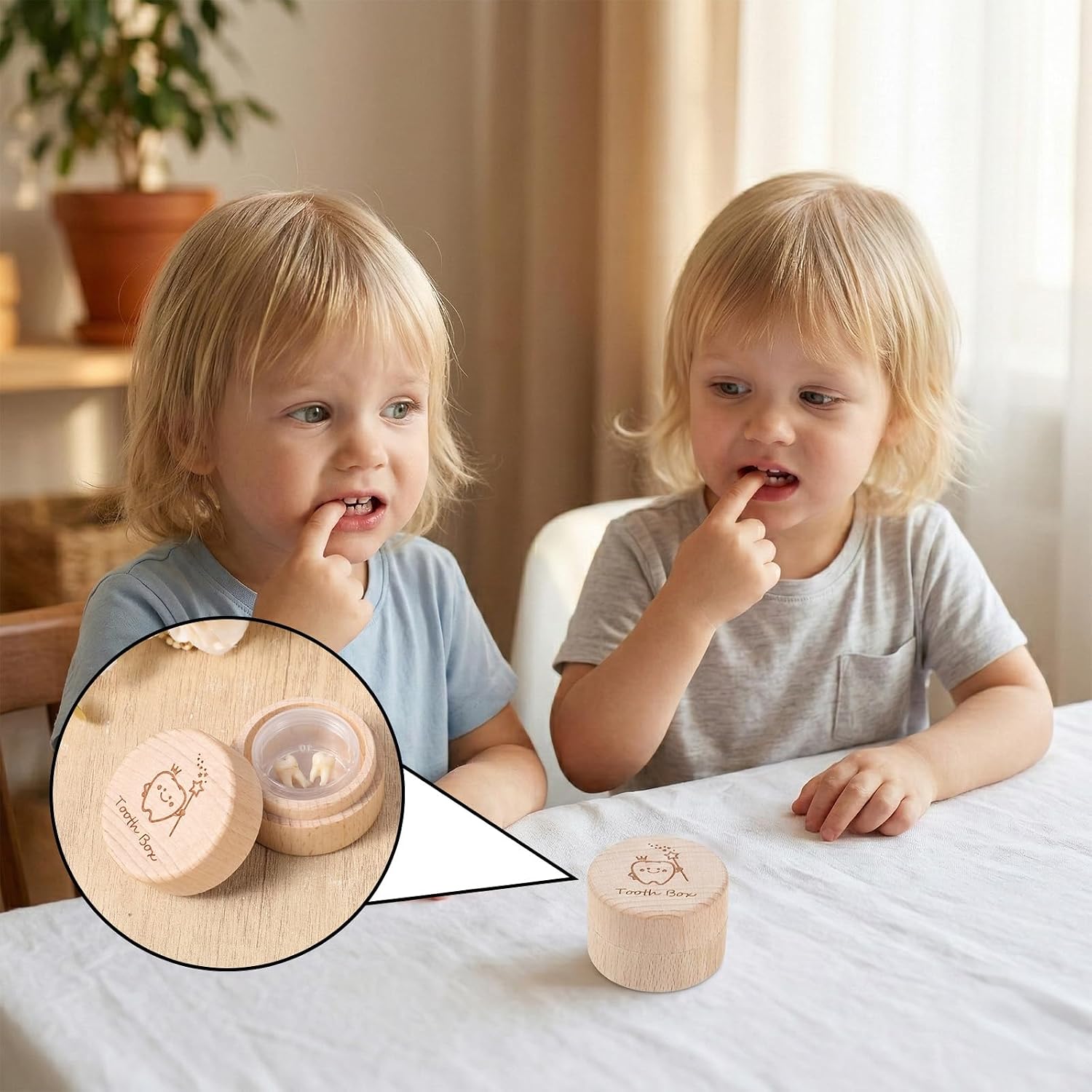 Tooth Fairy Box Baby Tooth Keepsake Carved Wooden Box with Transparent Acrylic Bottle Stores Lost Teeth Cute Teeth Boxes Storage Holder Gift for Boys and Girls
