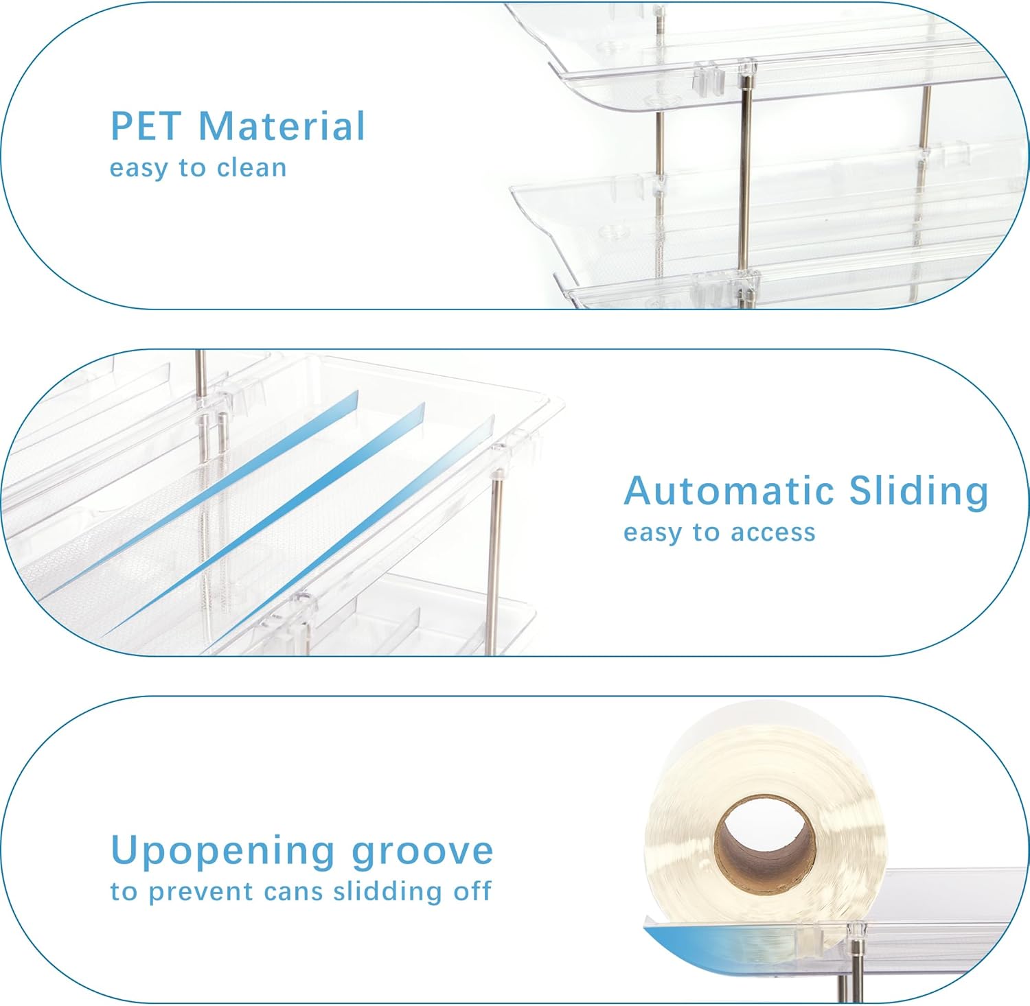 Can Organizer For Pantry, Adjustable Height And Width Canned Goods Organizer, Roller Soup Can Organizer Holds Up to 36 Cans for Kitchen Cabinet or Refrigerator(CLear 3 Tier) - Image 3