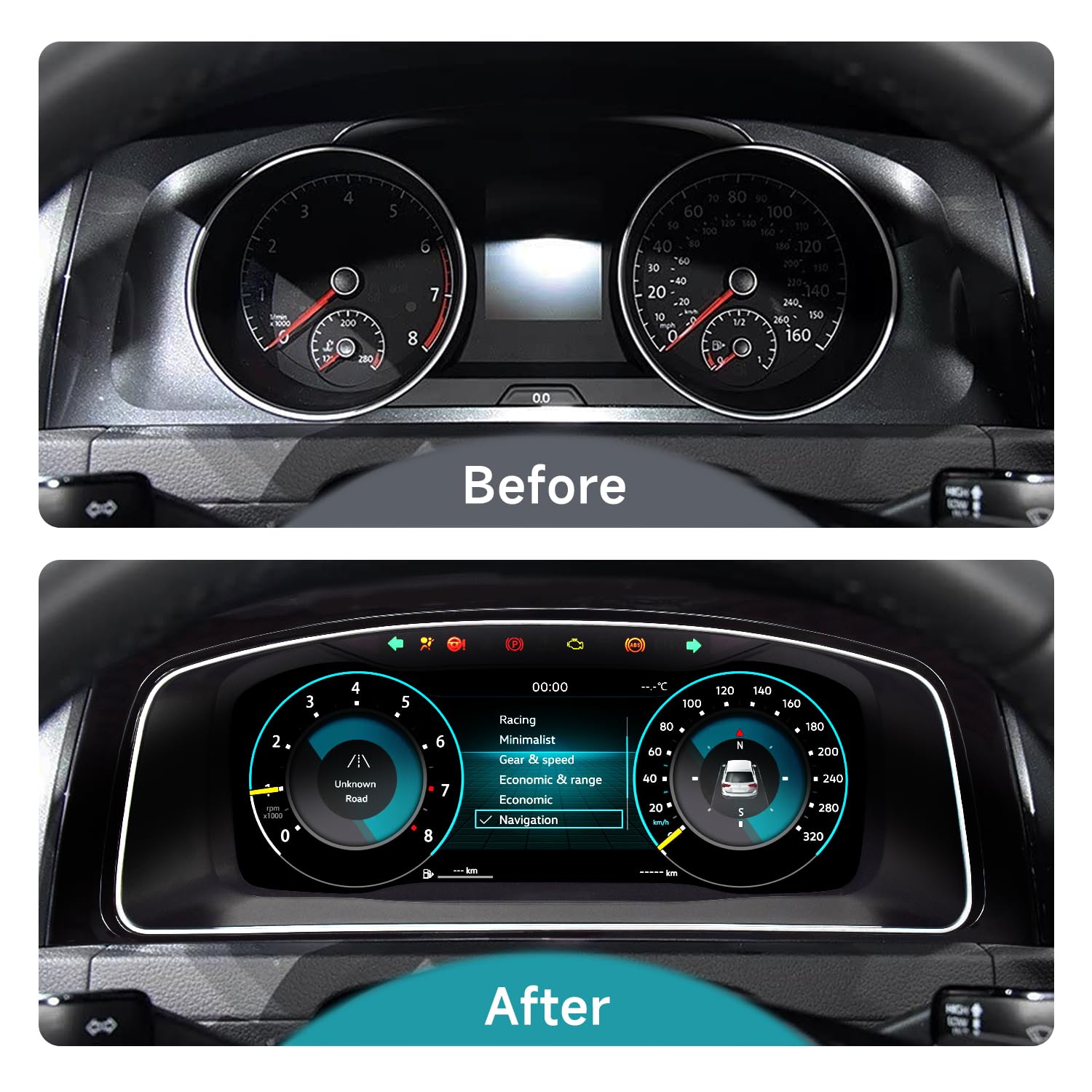 Quadro strumenti LCD 12,3 pollici compatibile con VW Golf 7 MK7 2013-2020. Pannello cockpit con HDMI e radio integrata.