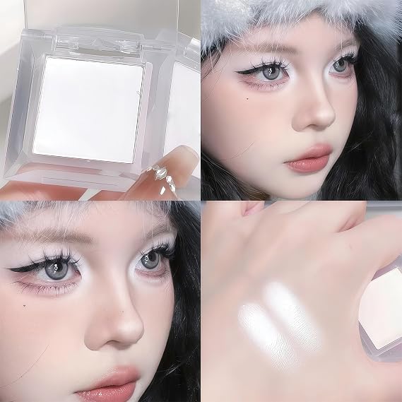 Snowlight White Matte Eyeshadow - Long-Lasting Pressed Powder, Waterproof & Smudge Proof, Brightening Effect Single Eyeshadow Palette
