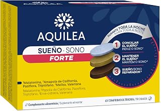 AQUILEA | Sueño Forte | Descanso | 60 comprimidos - Tecnología Tricapa | Sin Gluten, Sin Lactosa, Sin azúcar añadido | Pasiflora, Amapola de Californi