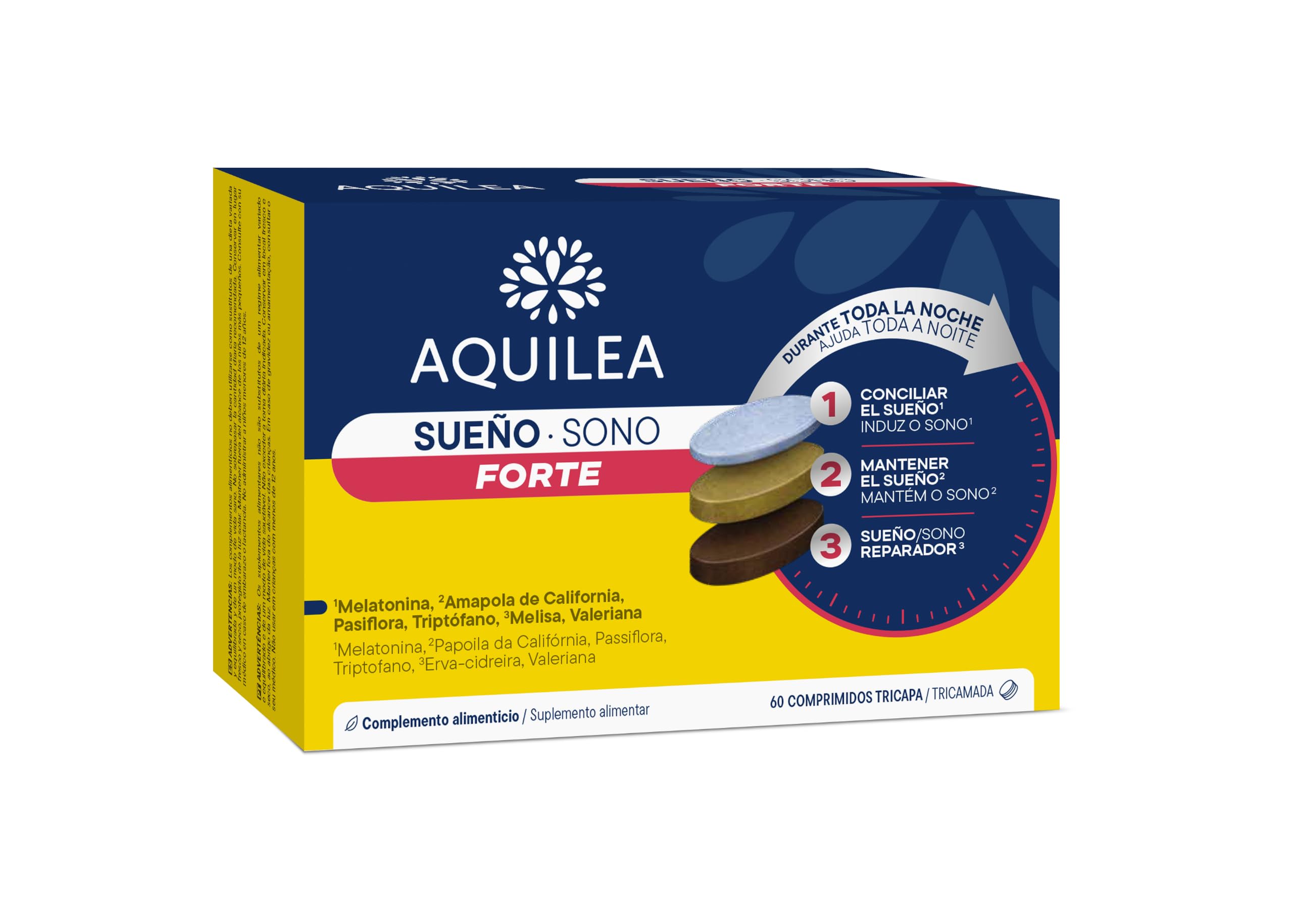 AQUILEA | Sueño Forte | Descanso | 60 comprimidos - Tecnología Tricapa | Sin Glu