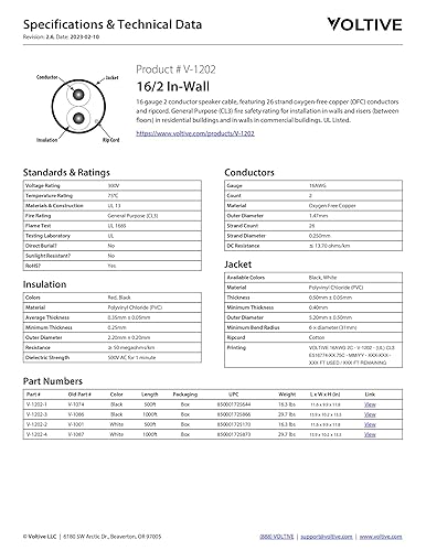 Miniatura 6 de Voltive Cable de altavoz 162 - 16 AWGcalibre 2 conductores - UL listado en la pared nominal (CL2CL3) - Cobre sin oxígeno (OFC) - Caja de tracción de