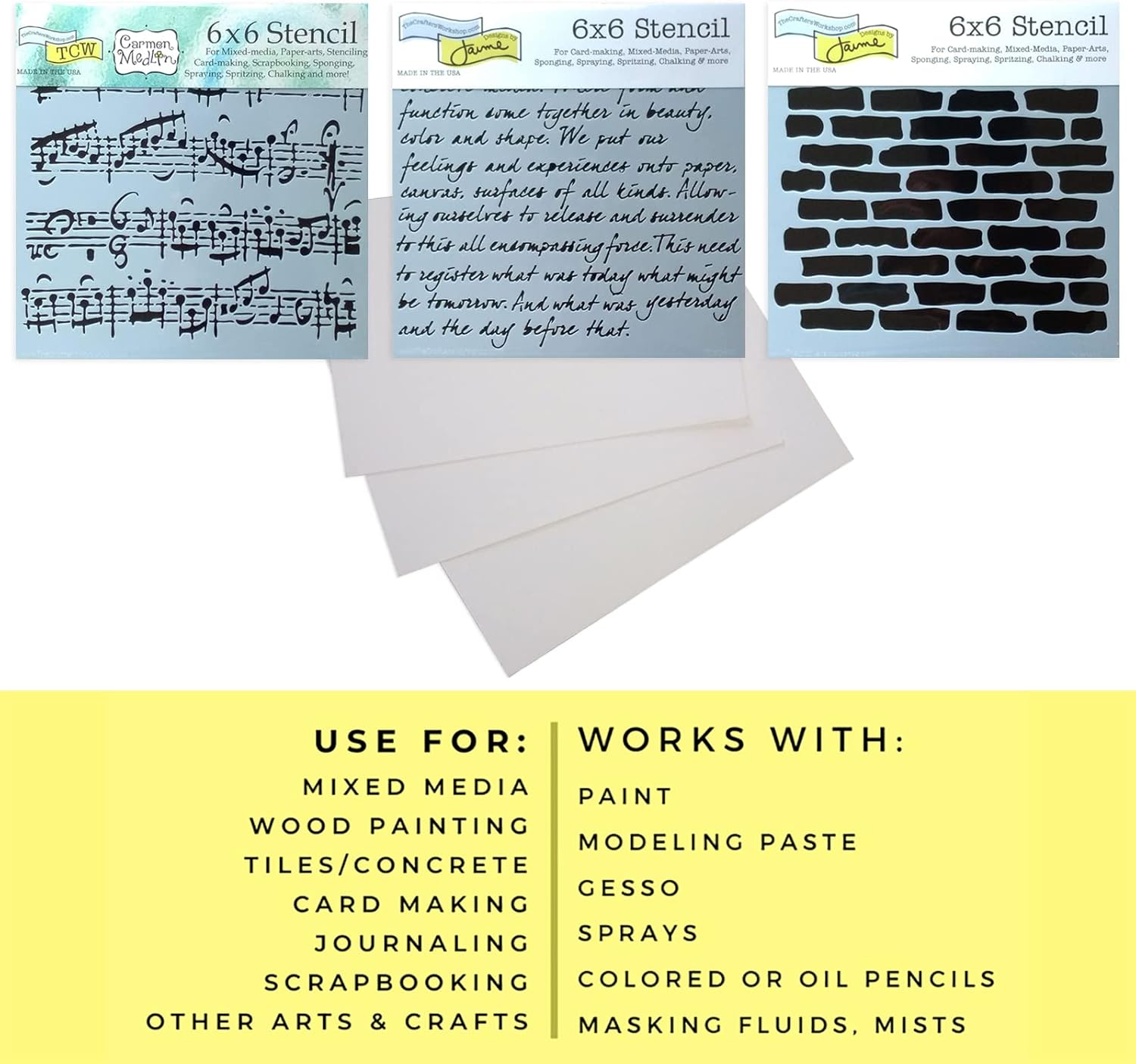 Mixed Media Stencils - Brick, Music, Script Stencil - Brick Wall, Music Note, Script Writing Stencils Templates Set with Cardstock for Painting On Wood, Canvas