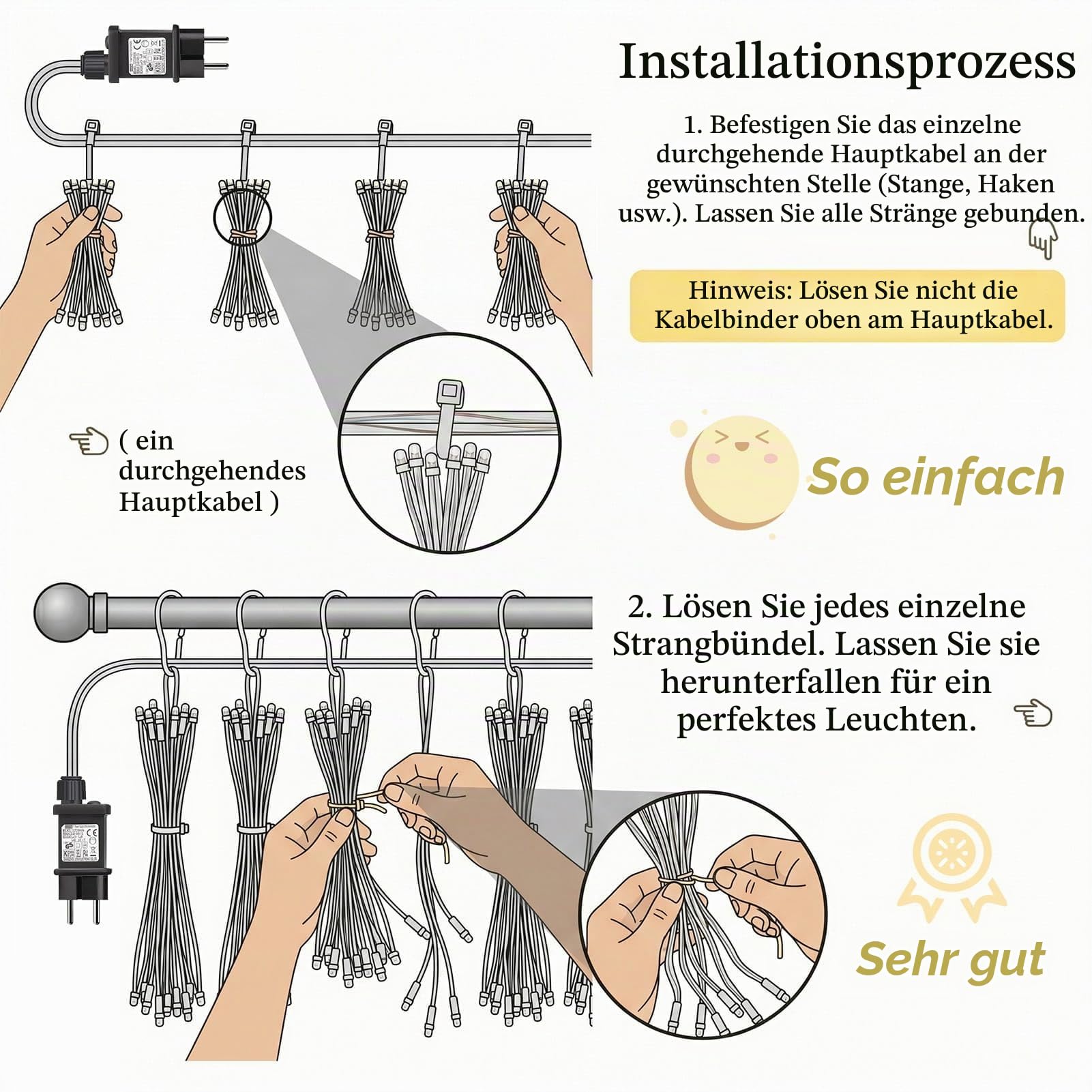 2 Stück 3M x 3M 300LED Lichtervorhang Aussen mit Stecker, Warmweiß | 8 Modi & Timer, Wasserdicht Lichterketten Vorhang für Zimmer, Pavillon, Balkon, Fenster, Wand, Hochzeit und Party