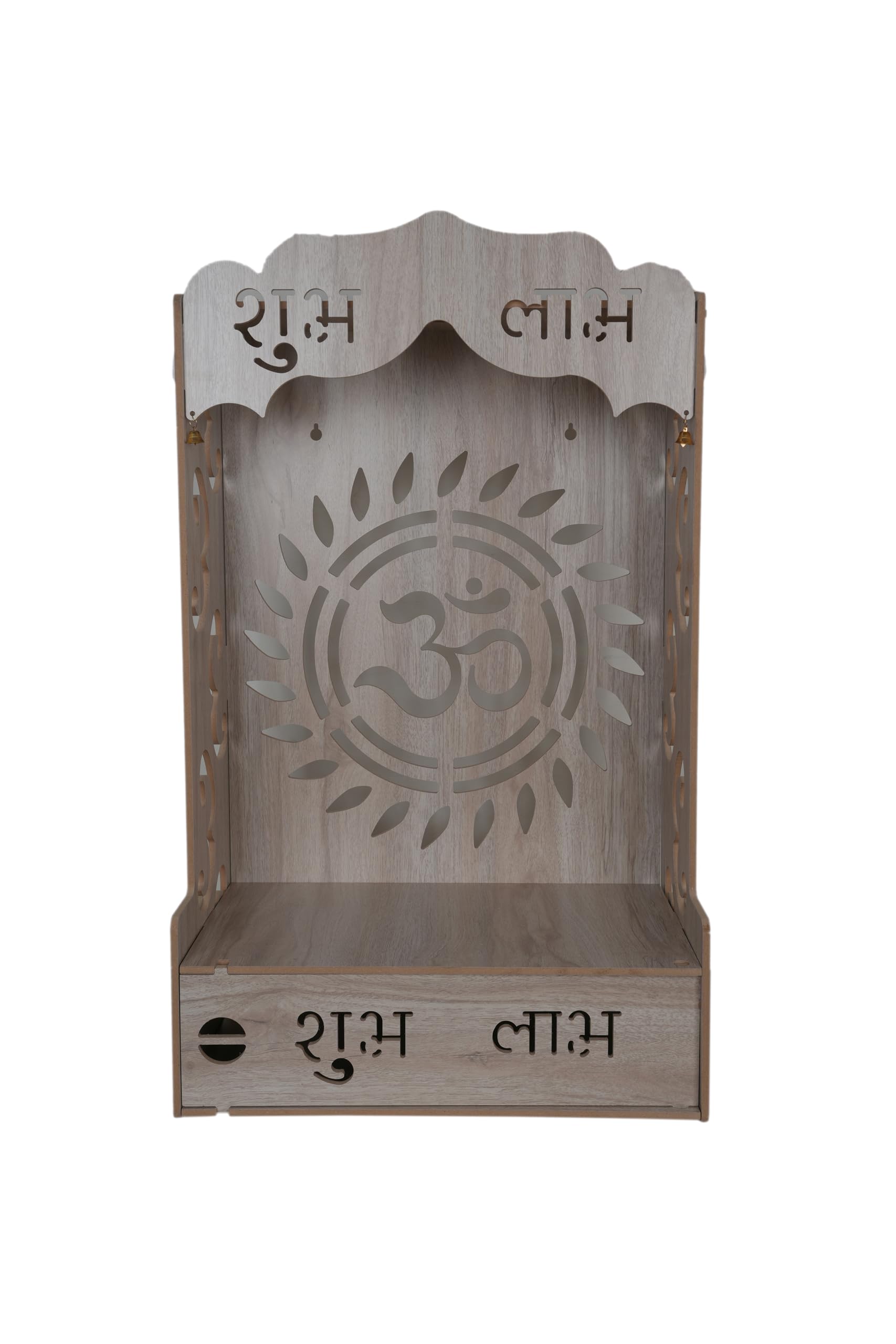 AR ART Wooden Polished Temple Shubh Labh Design Temple for Home and Office Puja Mandir for Home Wall Mounted (L-15, W-10, H-24 Inch) (Light Brown) Style_48 1