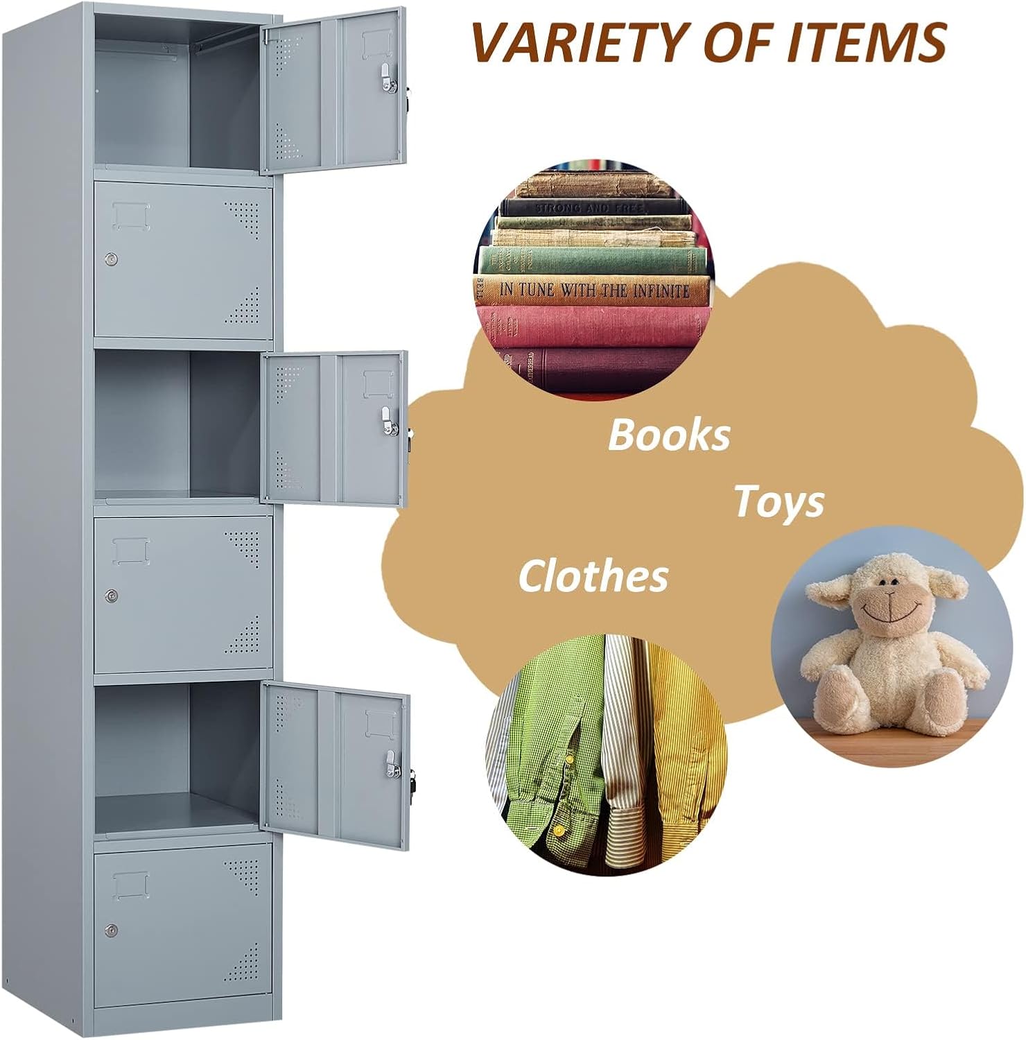 SISESOL Metal Locker Storage Cabinet with Doors and Shelves Metal Lockers with 6 Doors,71" Lockable Small Locker Storage Cabinet for Employees,School, Office, Home, Gym (Gray)