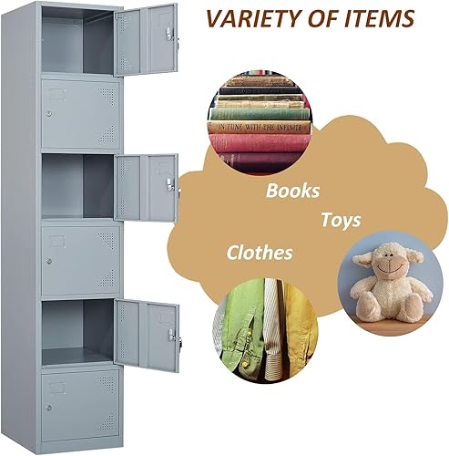 Miniatura 7 de SISESOL Armario de almacenamiento de metal con puertas y estantes, armarios metálicos con 6 puertas, armario de almacenamiento pequeño con cerradura