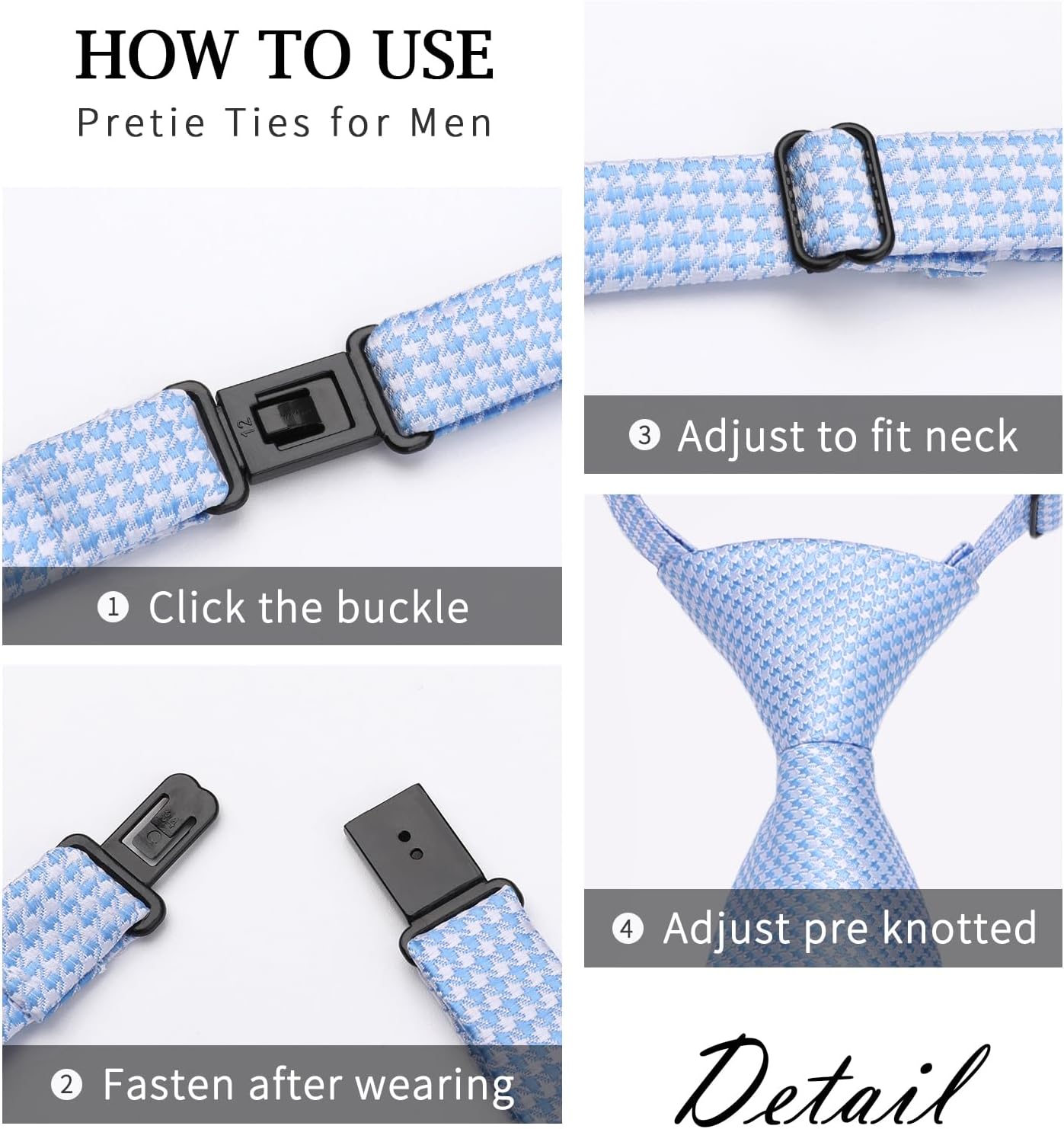 HISDERN Pre Tied Ties for Men Paisley Solid Striped Necktie and Pocket Square Cufflinks Set Formal Wedding Neck Tie - Image 6