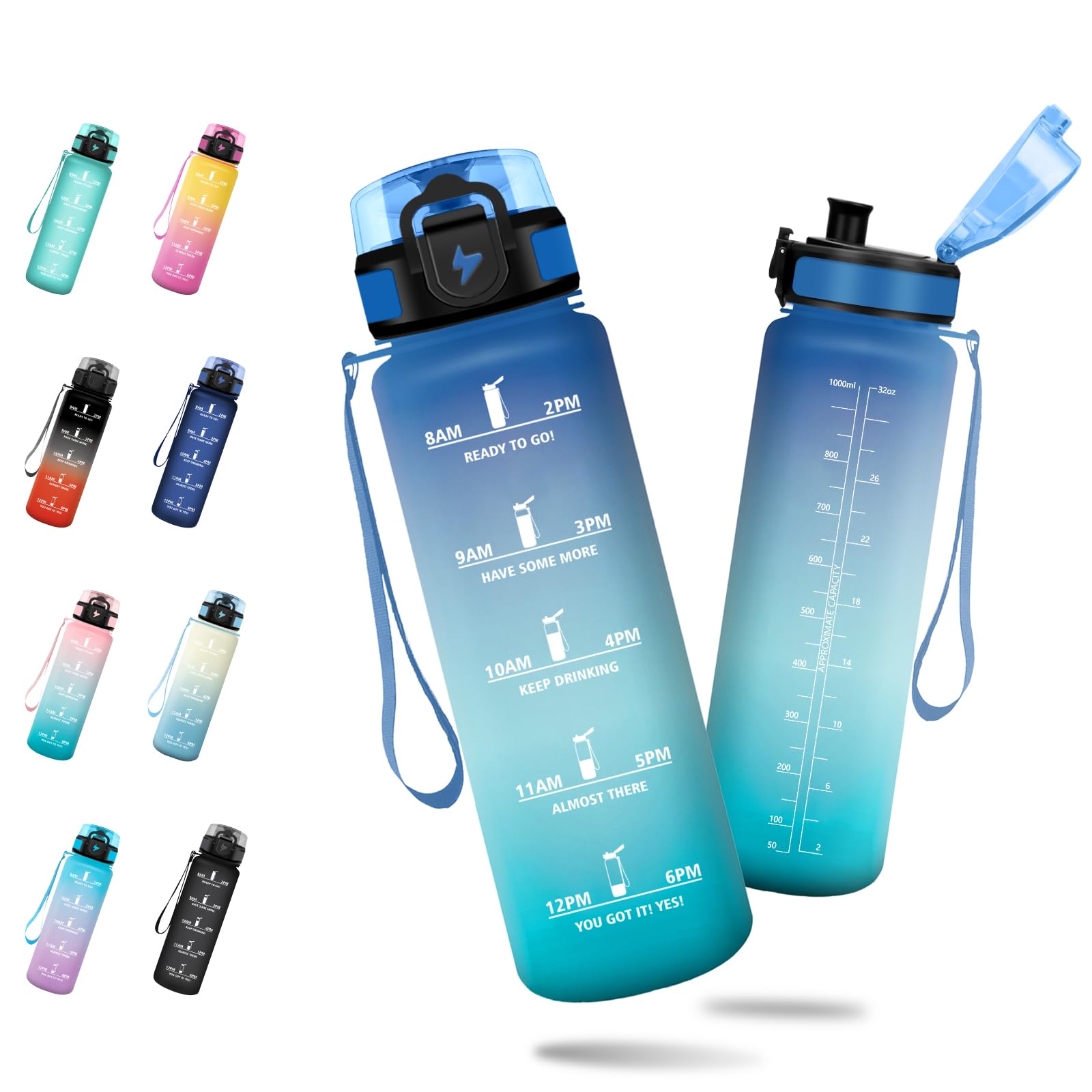 Borraccia Bambina 500ml, Motivazionale Borraccia con Filtro, a Prova di Perdite, Facile da Trasportare, Bottiglia Acqua con Indicatore del Tempo, Bottiglia per Campeggio, Corsa, Viaggio, Ufficio