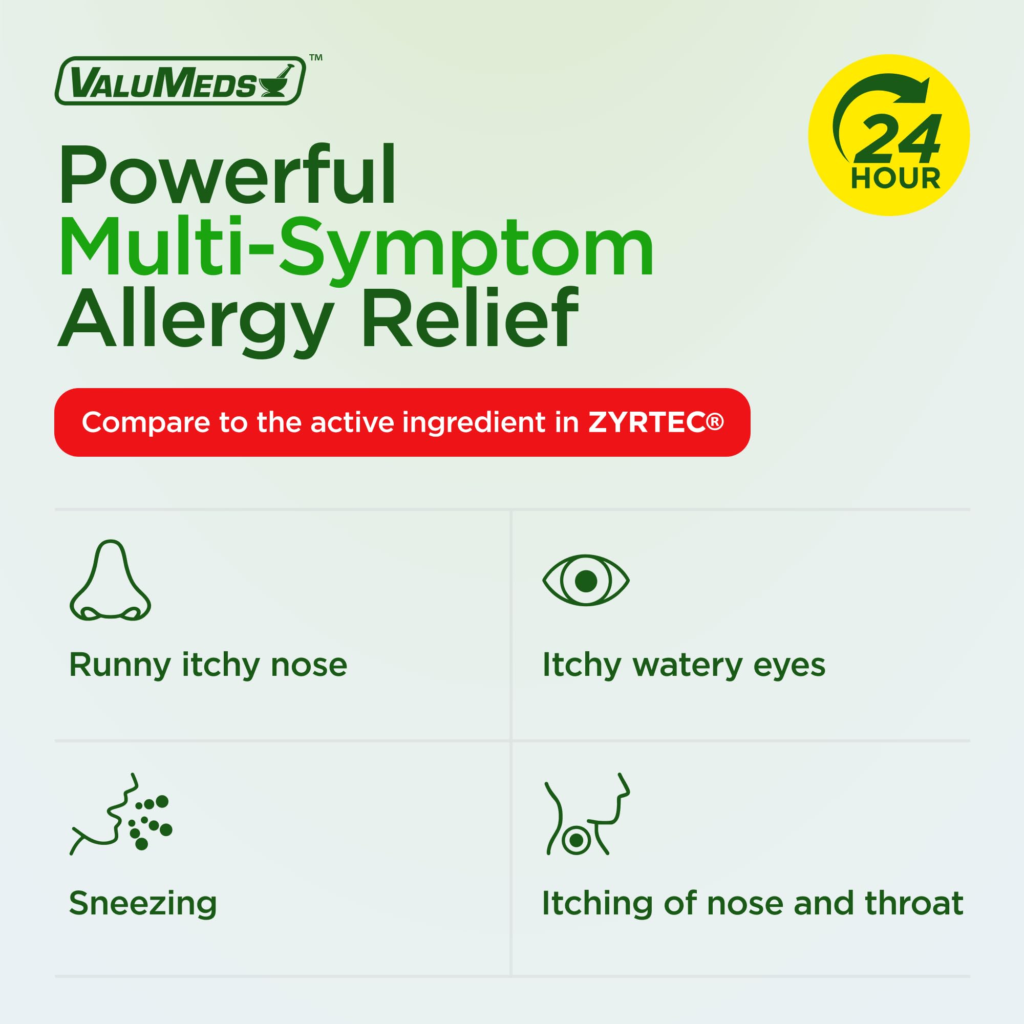 ValuMeds 24-Hour Allergy Medicine Antihistamine for Pollen, Hay Fever, Dry, Itchy Eyes, Allergies | Cetirizine HCl 10mg Caplets, Compare to Leading Brand (300 Count) — Amazon image 4