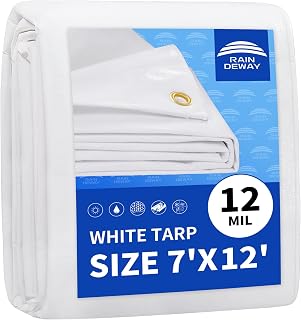 RAINDEWAY 7' X 12' White Heavy Duty Waterproof Poly Tarp Multipurpose Cover