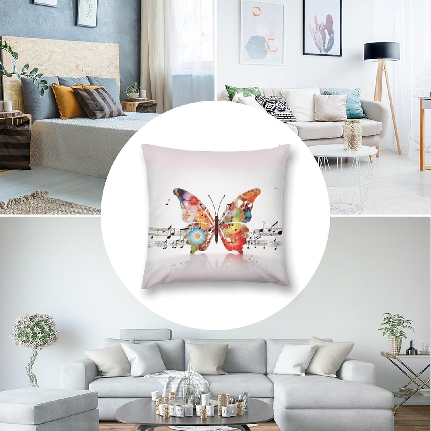 Zippered Pillow Cover, Pillow Protector, Music Butterfly Printed Pillow Cover of 4, Pillow Not Included