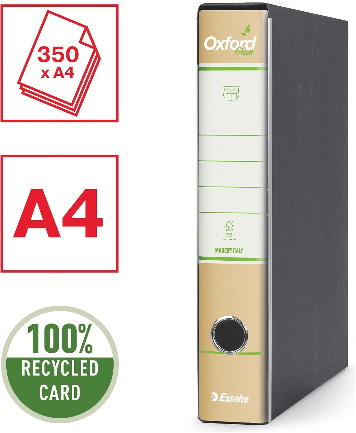 Esselte Oxford Green 397820501 Recorder with No.1 Mechanism in Commercial Format with 5 cm Spine, 100% Recycled Paper, 8 Pieces
