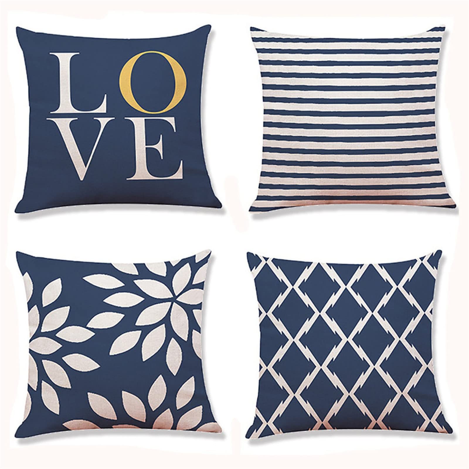 Housse de coussin 55x55cm lin taie d'oreiller bleu marin carré x4