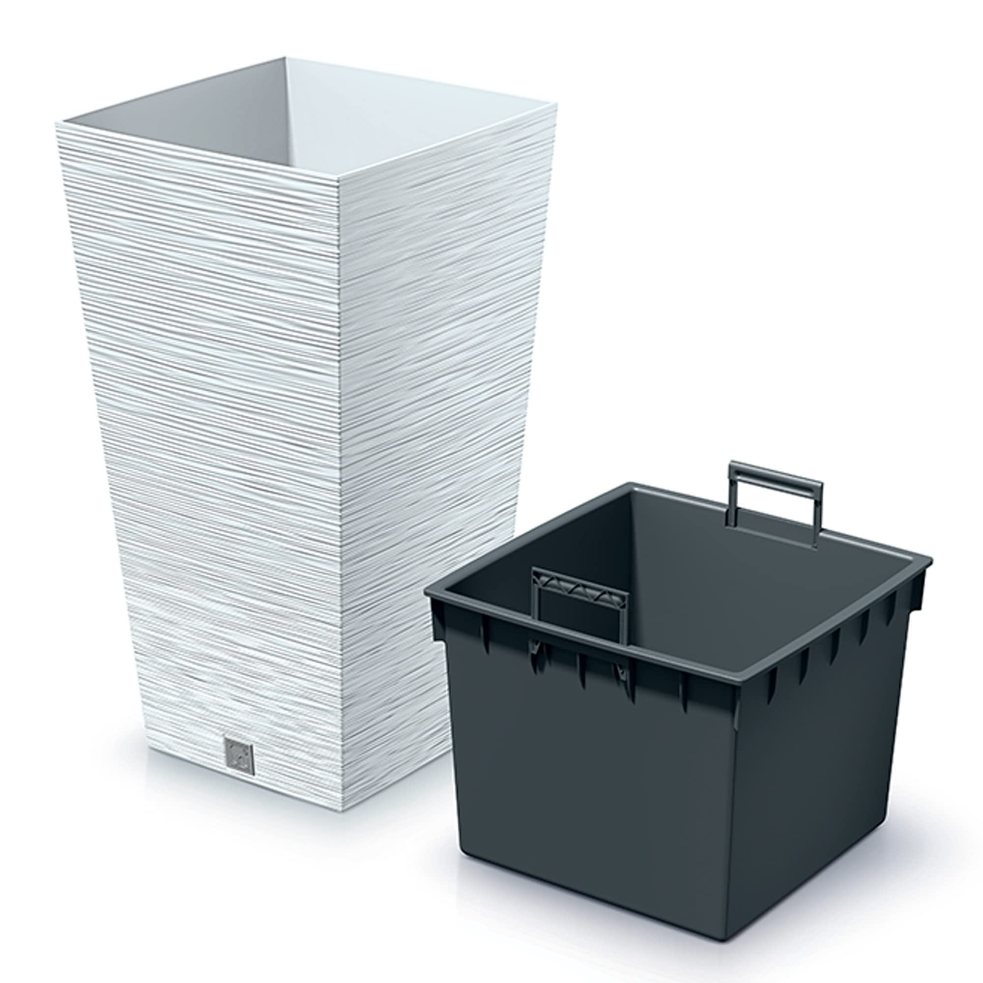 Macetero Color Blanco, con depósito, colección Furu, de 24 x 24 x 45 cm, Capacidad de 7,5 L.