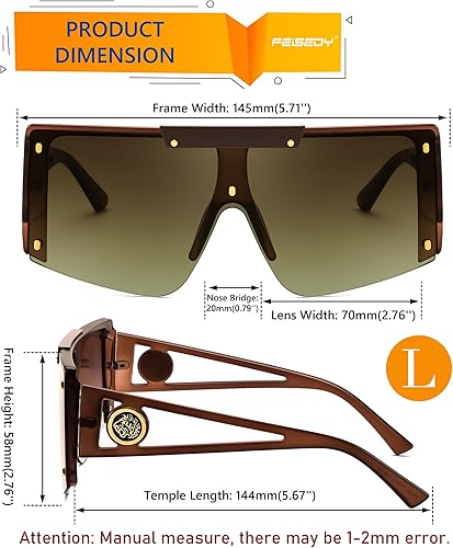 Miniatura 4 de FEISEDY Gafas de sol para mujer, de gran tamaño, cuadradas, con parte superior plana, para hombre, B4060