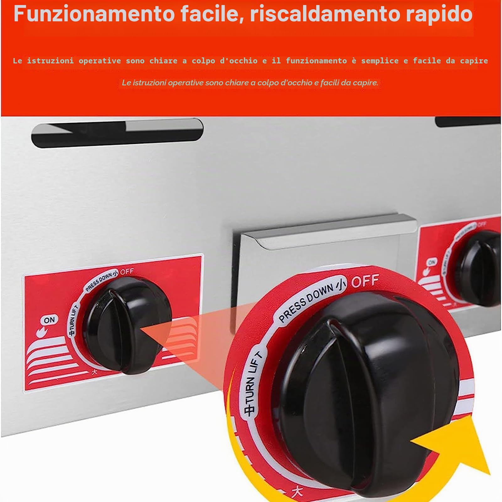 Piastra da banco commerciale in acciaio inox a gas per cucinare barbecue, piastra piatta a riscaldamento rapido a doppio controllo per bistecche, uova, frittelle