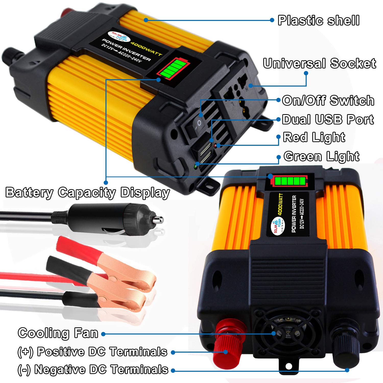 Inversor,Inversor Coche 1 2V220V / 110V300W500 Exhibición del inversor de conversión de automóviles W USB Dual(DC12V-AC110V 500W)