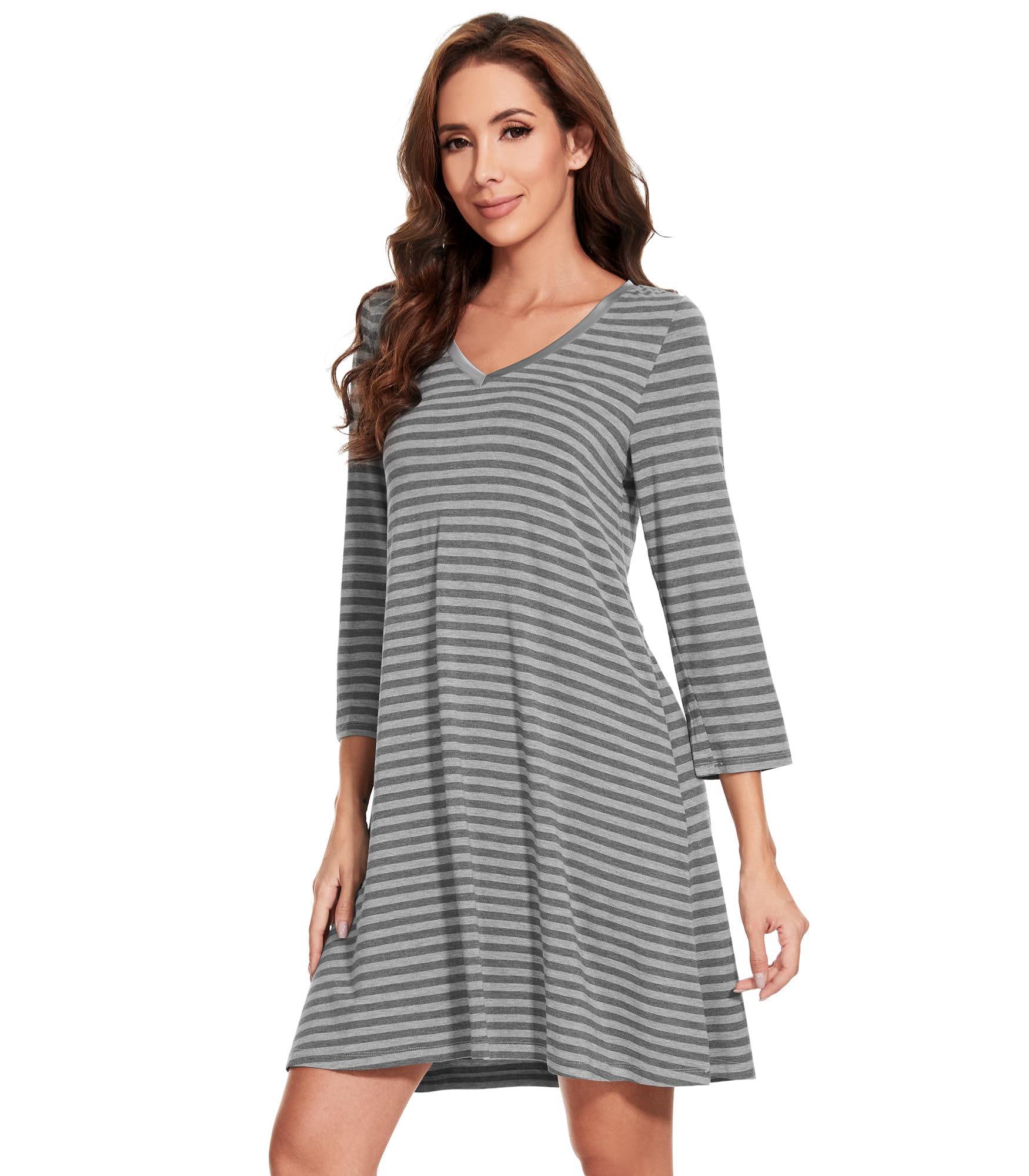 WiWi Bamboo Viscose Nightgowns for Women Cool Sleep Shirt Super Soft Long Sleeve Lightweight Plus Size Nightshirt S-4X