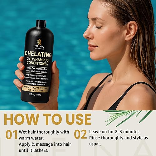 Miniatura 6 de Champú y acondicionador de agua dura - Limpiador quelante 2 en 1 para eliminación de acumulaciones, cabello suave y brillante - Con complejo