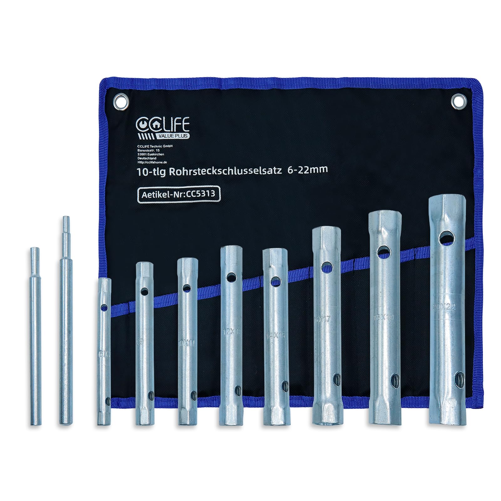 CCLIFE Juego de llaves tubulares 10 Piezas,Llave de Tubo Huecas con Varilla Giratoria para Grifo, Las Bujías 6 x 7-20 x 22 mm