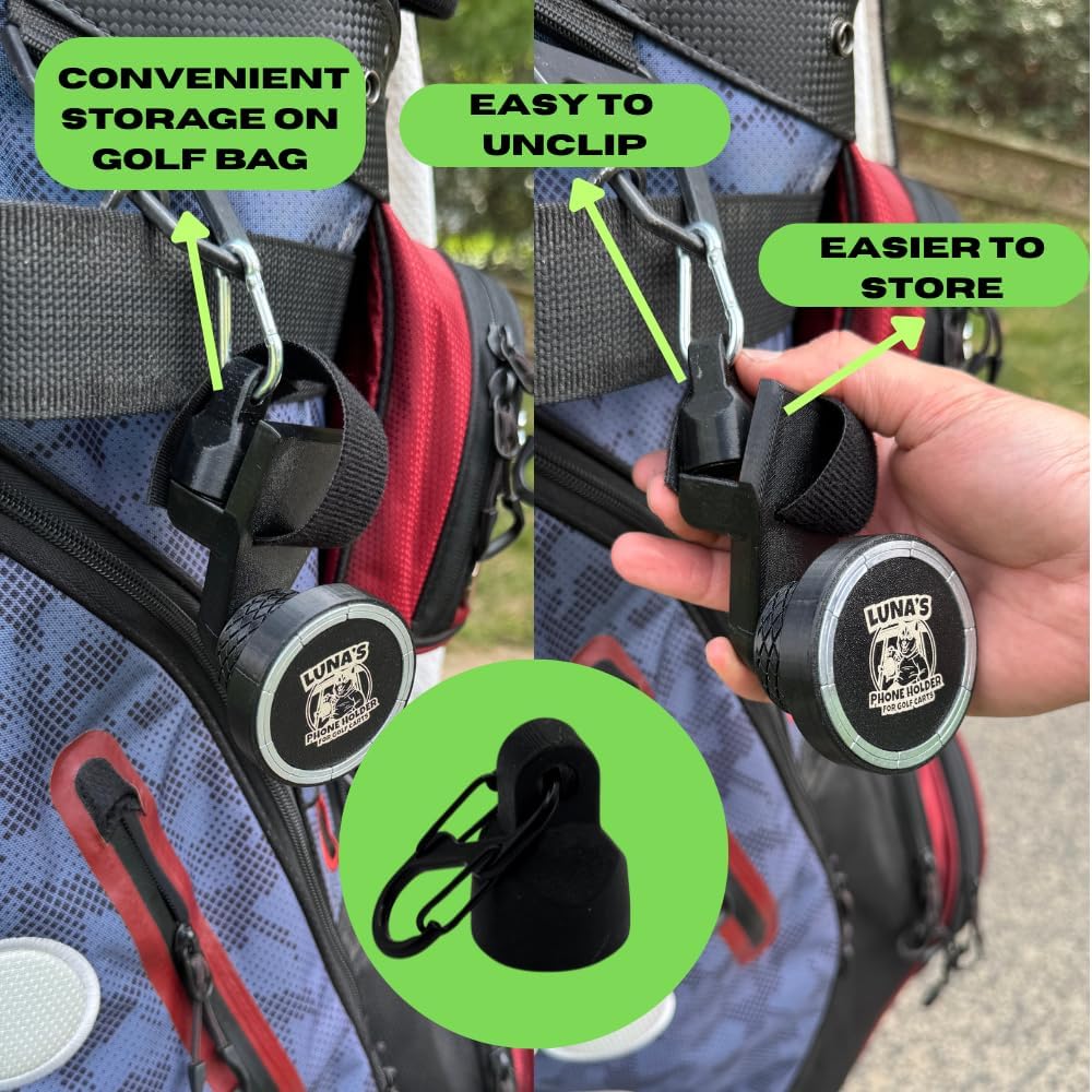 Luna's V3 Golf Cart Phone Mount - Magsafe Compatible Magnetic Golf Cart Phone Holder with Rear Camera Capabilities, Phone Holder for Golf Carts, Golf Cart Accessories for Golfers, Golf Accessories