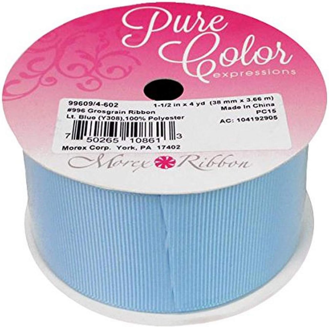Morex Ribbons Grosgrain 1.5" x 4yd Lt Blue Ribbon