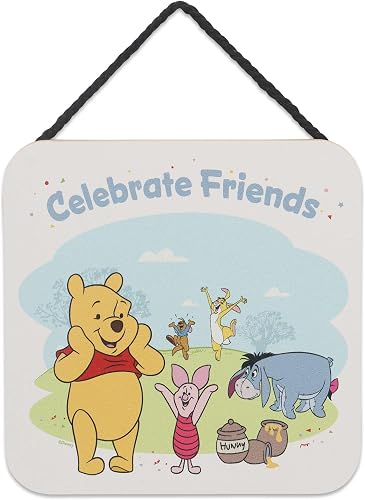Disney Winnie the Pooh Celebrate Friends Hanging Wood Wall Decor - Cute Pooh Sign for Bedroom or Nursery