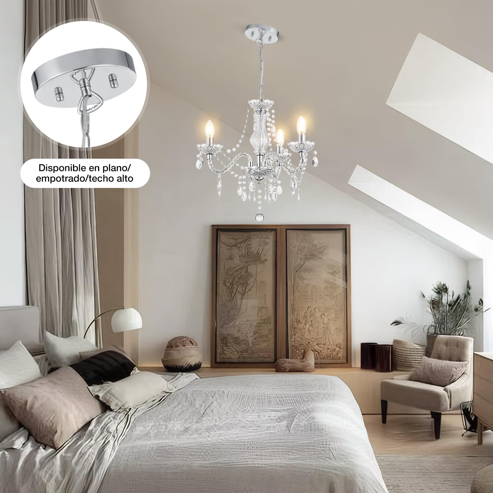 GyroVu Lámpara de Araña para la Sala de Estar,Mini Lámpara Colgante de Acrílico de 3 Luces con Cadena Ajustable,Lámpara de Techo Transparente para Comedor,Sala de Estar,Dormitorio
