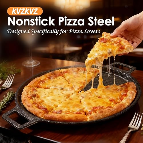 Miniatura 7 de Acero híbrido antiadherente para pizza de 3 capas, acero para hornear grabado con láser para pizzas y panes planos de hasta 14 pulgadas, bandeja