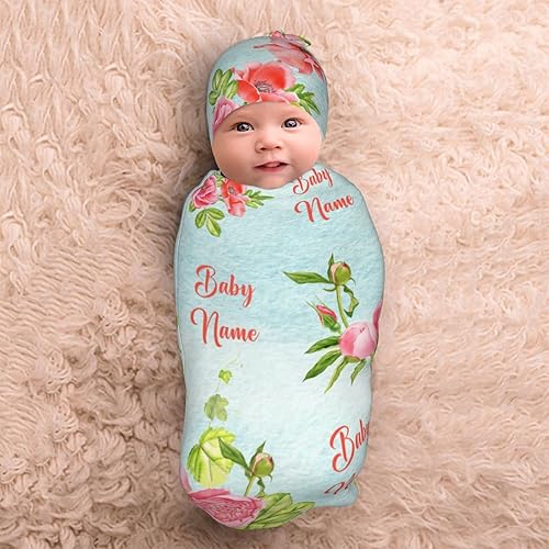 Miniatura 5 de Tkanina Manta de bebé personalizada y sombrero, saco de dormir personalizado con nombre para niños y niñas, manta de recepción neutra, regalos